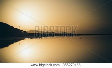 Mahorloo, Shiraz, Iran - May 2019: Maharloo Pink Lake In Shiraz During Sunset With Pink Colored Wate