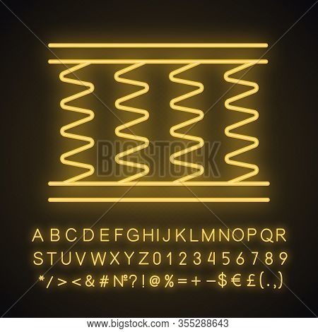 Spring Bed Mattress Neon Light Icon. Orthopedic Sleeping Innerspring Mattress Cut Out. Bedding. Glow