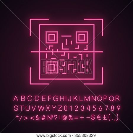 Qr Code Scanning Neon Light Icon. 2d Code Reading App. Matrix Barcode Scanner. Two-dimensional Barco