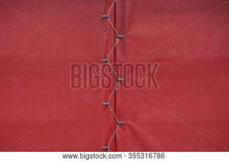 Red Dirty Canvas Fabric Texture With Laced Rope