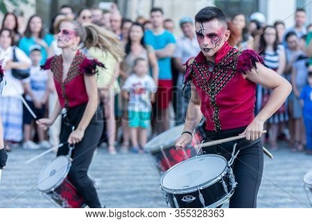 Bucharest, Romania - July13, 2018 Show Of The Batucada Timba Performers From Spain During The B-fit 
