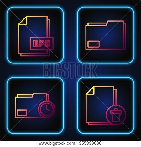 Set Line Delete File Document, Document Folder With Clock, Eps File Document And Document Folder. Gr