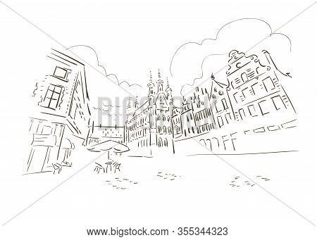 Leuven Belgium Europe Vector Sketch City Illustration Line Art