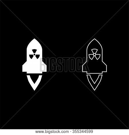 Atomic Rocket Flying Nuclear Missile Weapons Radioactive Bomb Military Concept Icon Outline Set Whit