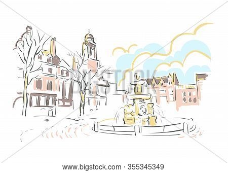 Leicester United Kingdom Europe Vector Sketch City Illustration Line Art