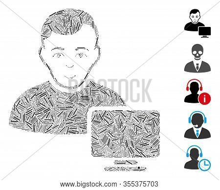 Hatch Mosaic Based On Computer Administrator Icon. Mosaic Vector Computer Administrator Is Created W