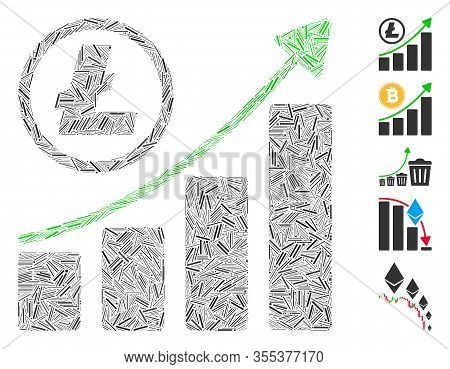 Dash Mosaic Based On Litecoin Growing Graph Trend Icon. Mosaic Vector Litecoin Growing Graph Trend I