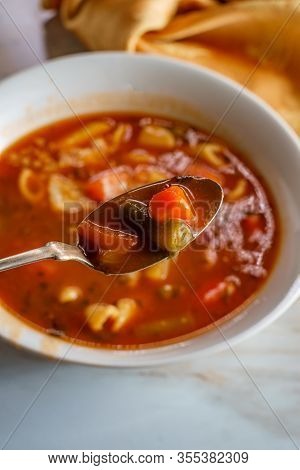 Hearty Italian Minestrone Soup With Penne Rigate Pasta