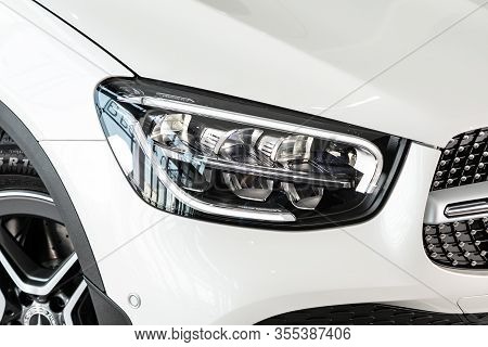 Novosibirsk, Russia - March 07, 2020:  Mercedes-benz Glc-class, Detail Light Close Up Of On New Car.