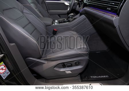Novosibirsk, Russia - March 09, 2020:  Volkswagen Toureg,close-up Of The Dashboard, Player, Steering