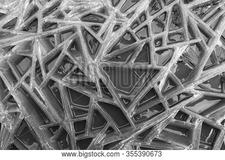 Texture Of Ice Surface. Ice And Snow Texture Background. Abstract Scratched Ice Surface. Frozen Wate