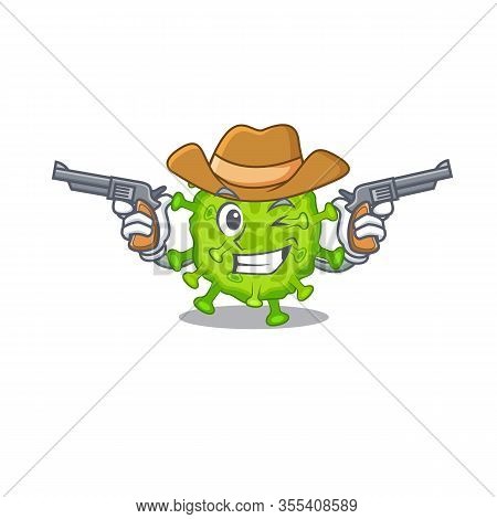 Funny Virus Corona Cell As A Cowboy Cartoon Character Holding Guns