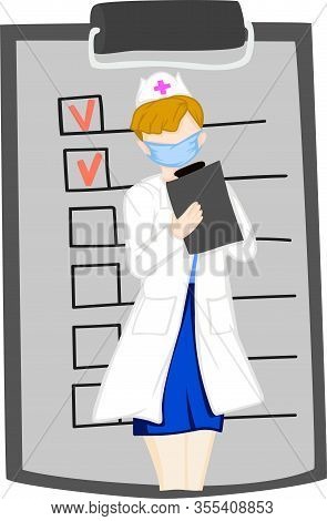 Girl Doctor Mask  Recording Treatment Hospital Nurse Flat Design Illustration Vector Disease