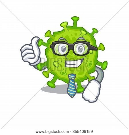 Virus Corona Cell Businessman Cartoon Character With Glasses And Tie