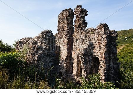 The Ruins Of Castle On Black Mountain In Vinogradovo, Transcarpathian , Ukraine