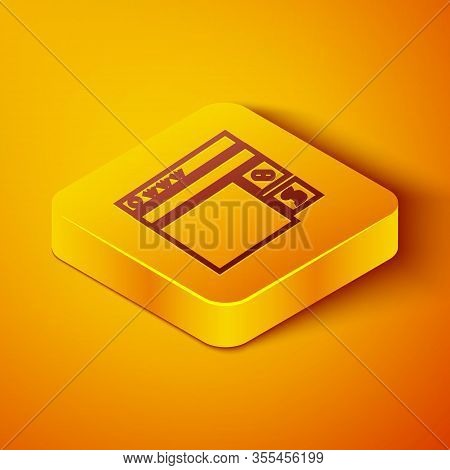 Isometric Line Buying Drugs Online Icon Isolated On Orange Background. Online Buying Symbol. Yellow 