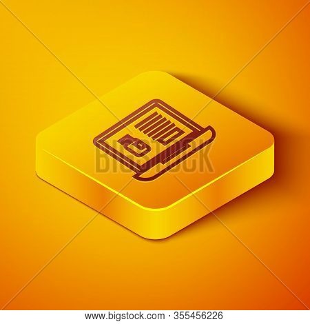Isometric Line Buying Drugs Online On Laptop Icon Isolated On Orange Background. Online Buying Symbo