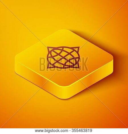 Isometric Line World Globe With Compass Icon Isolated On Orange Background. Yellow Square Button. Ve