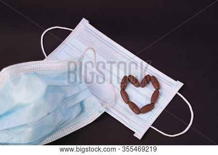 Heart Shaped Tablet Medicine Blue Mask Health Guard Face Earloop Surgical For Surgeon Doctor, People