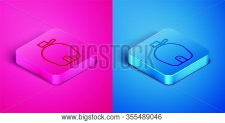 Isometric Line Canteen Water Bottle Icon Isolated On Pink And Blue Background. Tourist Flask Icon. J