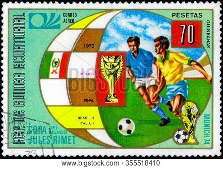 Saint Petersburg, Russia - March 06, 2020: Postage Stamp Issued In The Equatorial Guinea Dedicated T