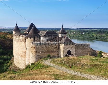 Beautiful view of The Khotyn Fortress. The most remarkable medieval landmark of  central Ukraine. Travelling across Ukraine.