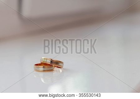 Wedding Rings On Wedding Card On A White Background, Border Design Panoramic Banner