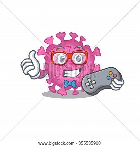 Cool Gamer Of Corona Virus Organic Mascot Design Style With Controller