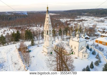 Ancient Transfiguration Cathedral Close-up On A January Day (aerial Photography). Sudislavl, Kostrom
