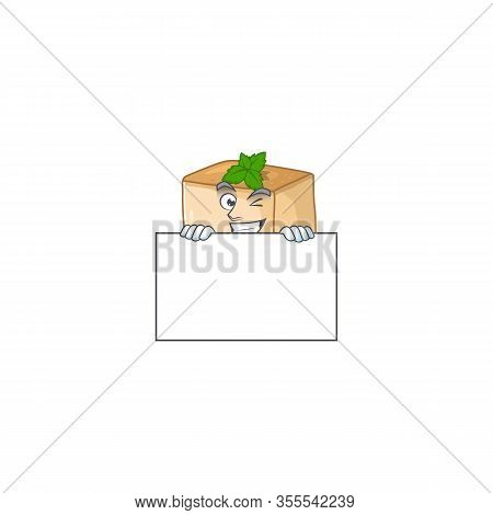 Cheerful Basbousa Cartoon Character Has A Board