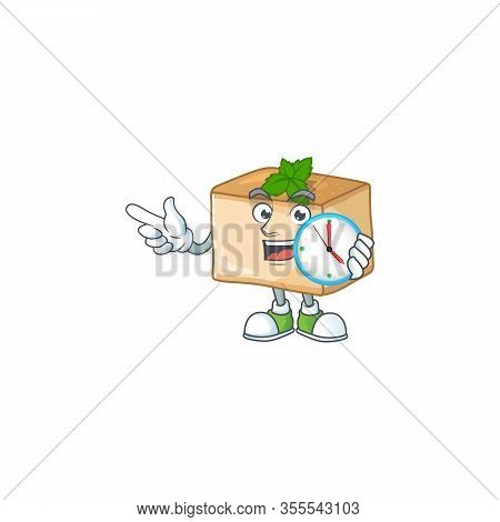 Cartoon Character Style Of Cheerful Basbousa With Clock
