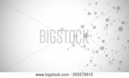 Abstract Background Of Molecules. Molecular Structures Or Dna Strand, Genetic Engineering, Neural Ne