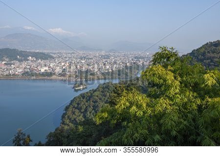 Arial View On Pokhara City, Lake Phewa And The Himalayan Range On Nepal