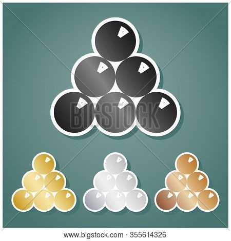 The Billiard Sign. Set Of Metallic Icons With Gray, Gold, Silver And Bronze Gradient With White Cont