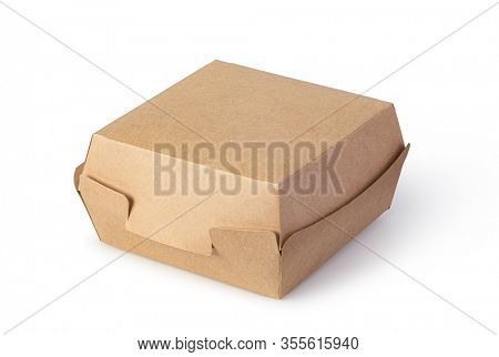 brown unlabeled paper food box isolated on white background
