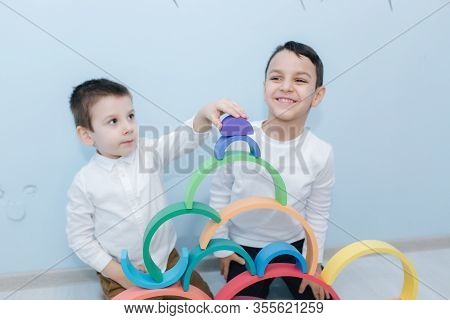 Boys Play In Different Intelectual Games In Preschool Classroom