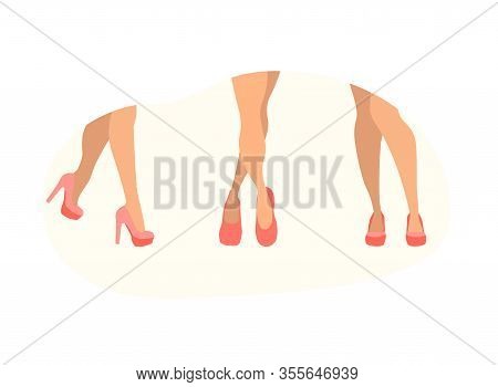 Slim Woman Legs In Fashionable Red Heels In Different Positions Isolated On White Background, Health