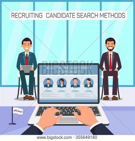 Two Men Sitting In Front Employer. Selection And Assessment Of Specialists. Recruiting Candidate Sea