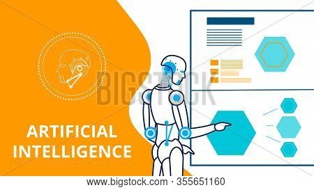 Cyborg Making Presentation Vector Banner Template. Artificial Intelligence Linear Illustration. Comp