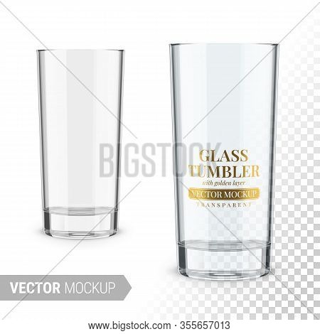 Empty Clear Glass Tumbler. Editable Glass Color. Contains Gold Layer And Accurate Mesh To Wrap Your 