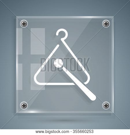 White Triangle Musical Instrument Icon Isolated On Grey Background. Square Glass Panels. Vector Illu