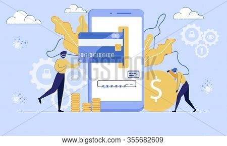 Financial Fraudulent In Internet, Online Mobile Payments Safety, Protection Trendy Flat Vector Conce