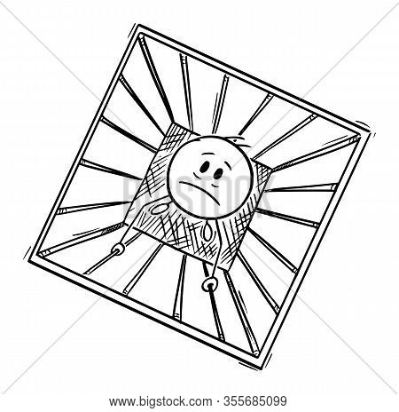 Vector Cartoon Stick Figure Drawing Conceptual Illustration Of Prisoner Or Man Trapped In Jail Or Pr