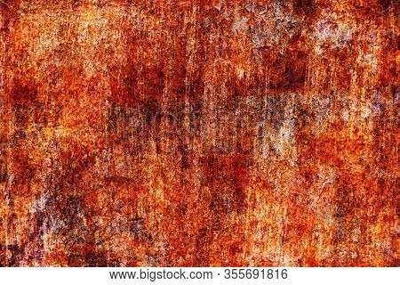 Grunge Metal Coroded Texture. Old Rusty Metal Plate Heavily Aged Corrosion Stain Creates A Grungy Fr