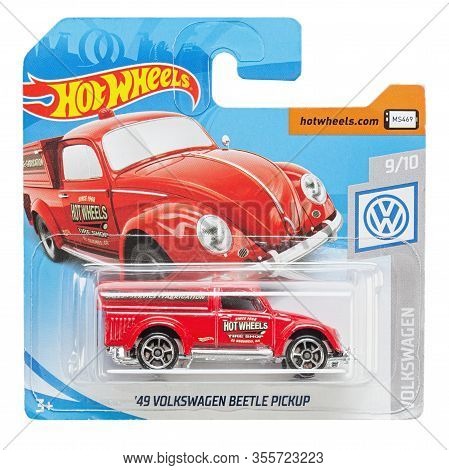 Ukraine, Kiev - March 10. 2020: 49 Volkswagen Beetle Pickup. Hot Wheels. Kids Toys. Machines. Field 