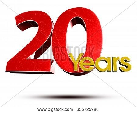 3d Illustration 20 Years Red Gold Isolated On A White Background.(with Clipping Path).