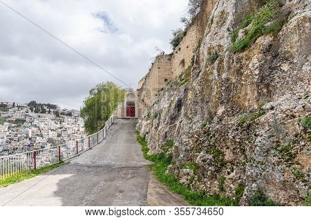 Jerusalem, Israel, February 29, 2020 : The Entrance To The Greek Akeldama Monastery In The Old City 