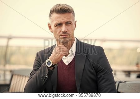 Success Is His Middle Name. Handsome Man Wear Luxurious Watch Background Defocused. Symbol Success. 