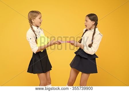Jealous Friend. Greedy Kids Concept. Sisters Relations Issues. Share Book With Friend. Classmates Ri