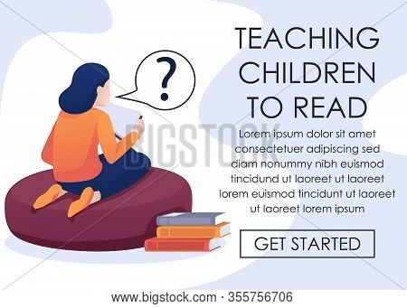 Online App For Teaching Kids To Read Themselves. Little Girl Having Question. Small Pupil Engaged In